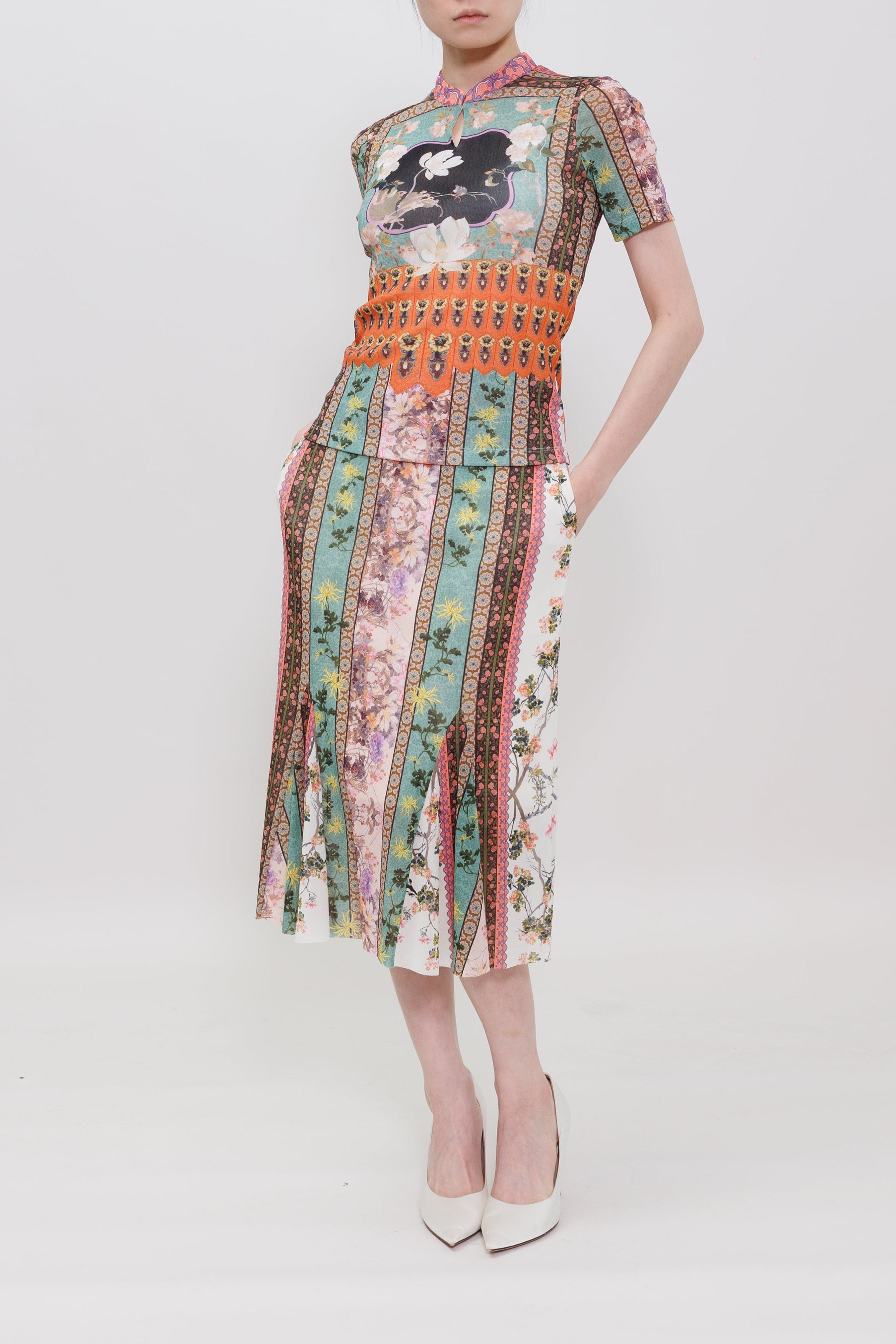 Garden Print Qipao Top