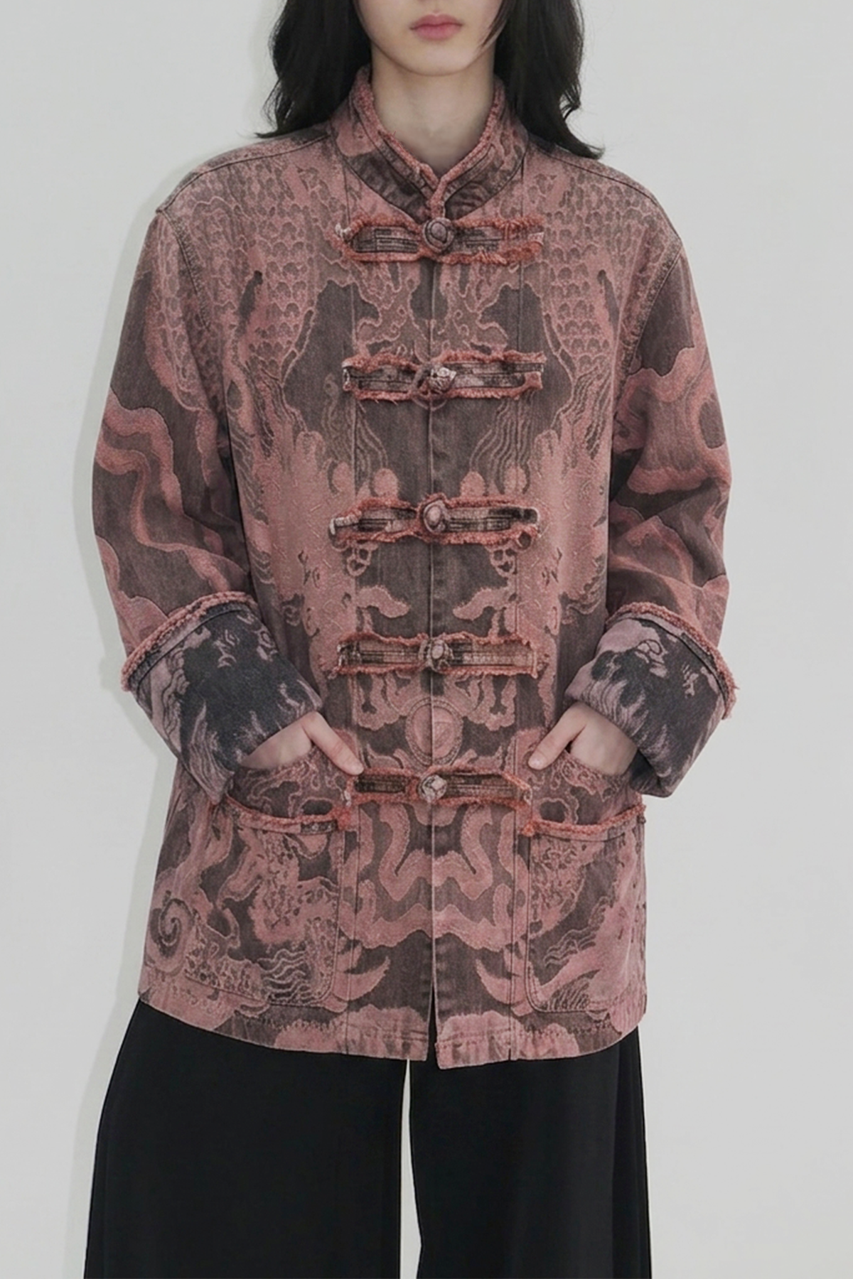 Pink Dragon Denim Jacquard Kung Fu Jacket