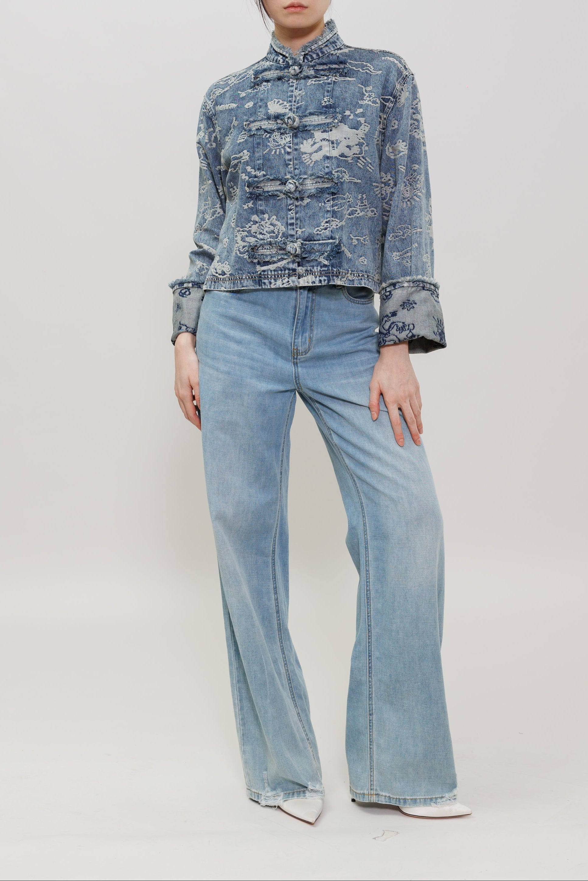 Graffiti Dragon Jacquard Kung Fu Cropped Jacket
