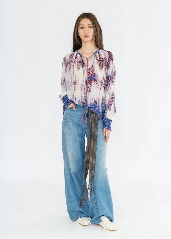FADED LI BROCADE PRINT BLOUSE