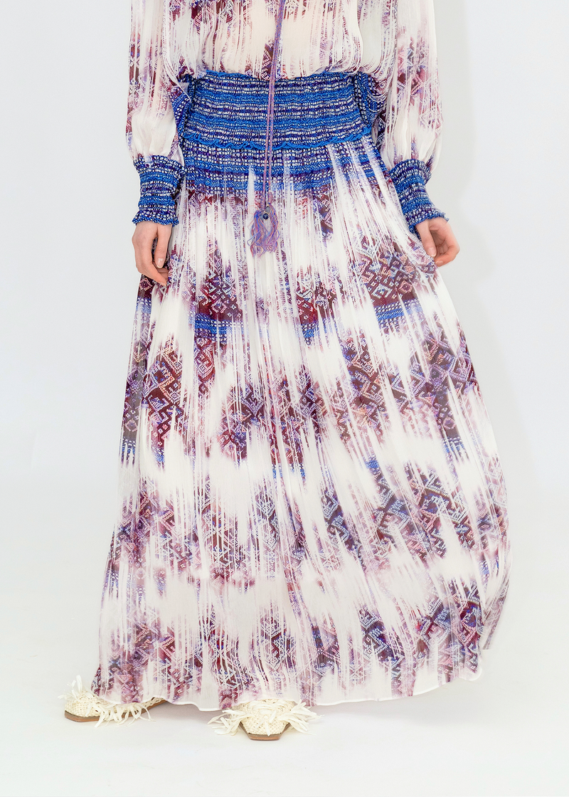 FADED LI BROCADE PRINT LONG SKIRT