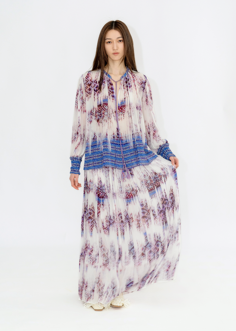 FADED LI BROCADE PRINT BLOUSE