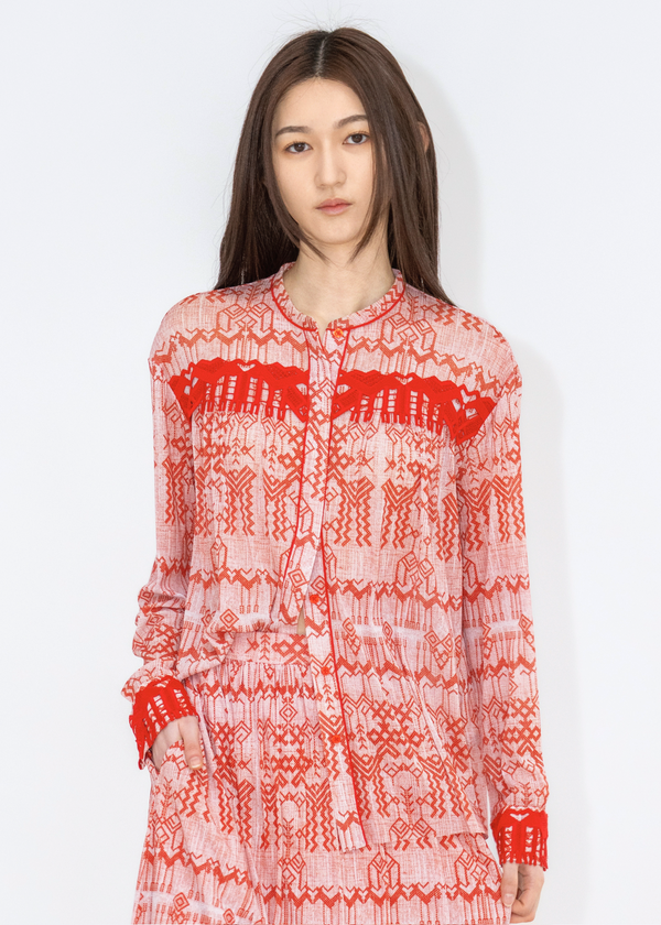 DEER PRINT BLOUSE WITH DEER LACE