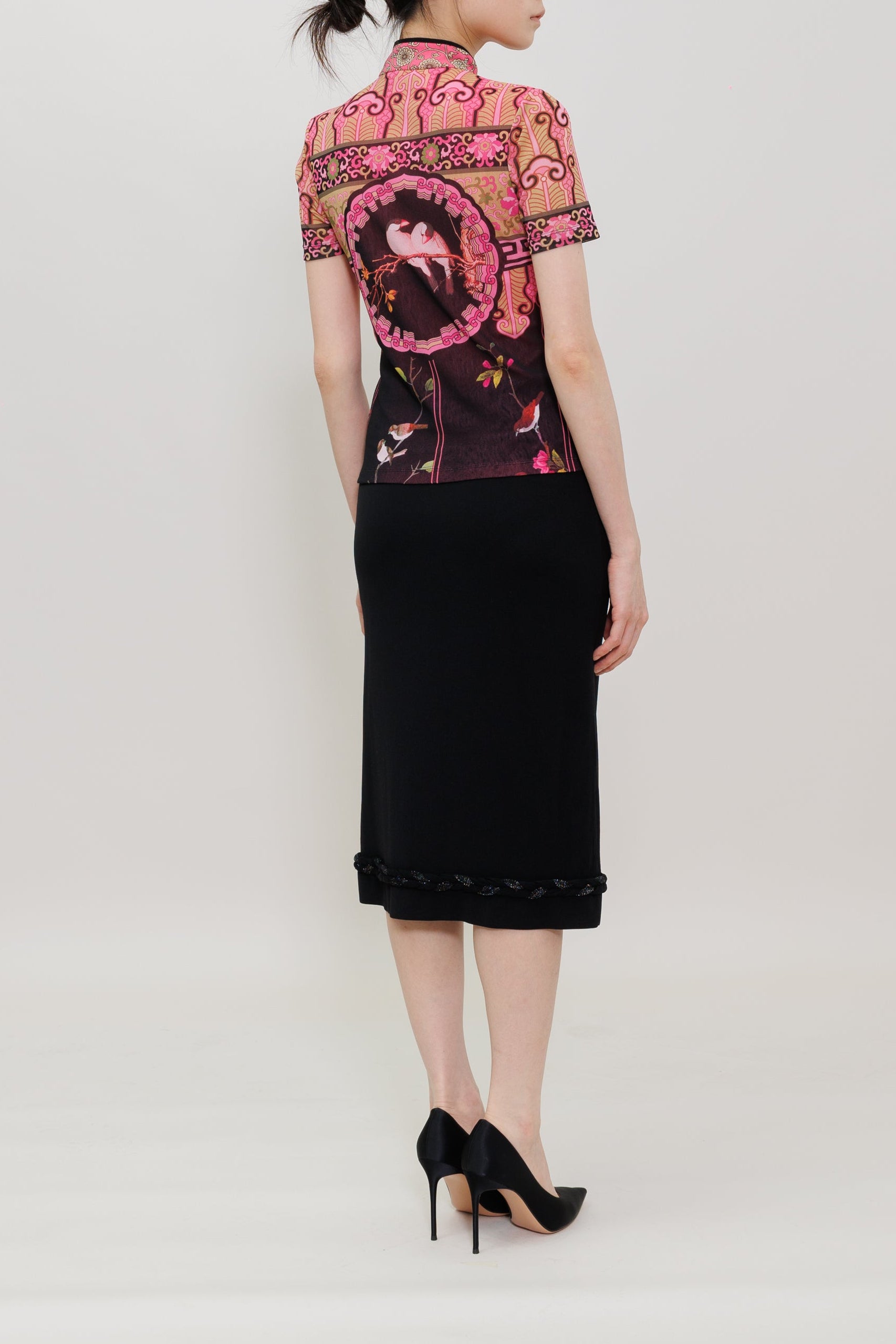Joyful Garden Bird Print Qipao Top