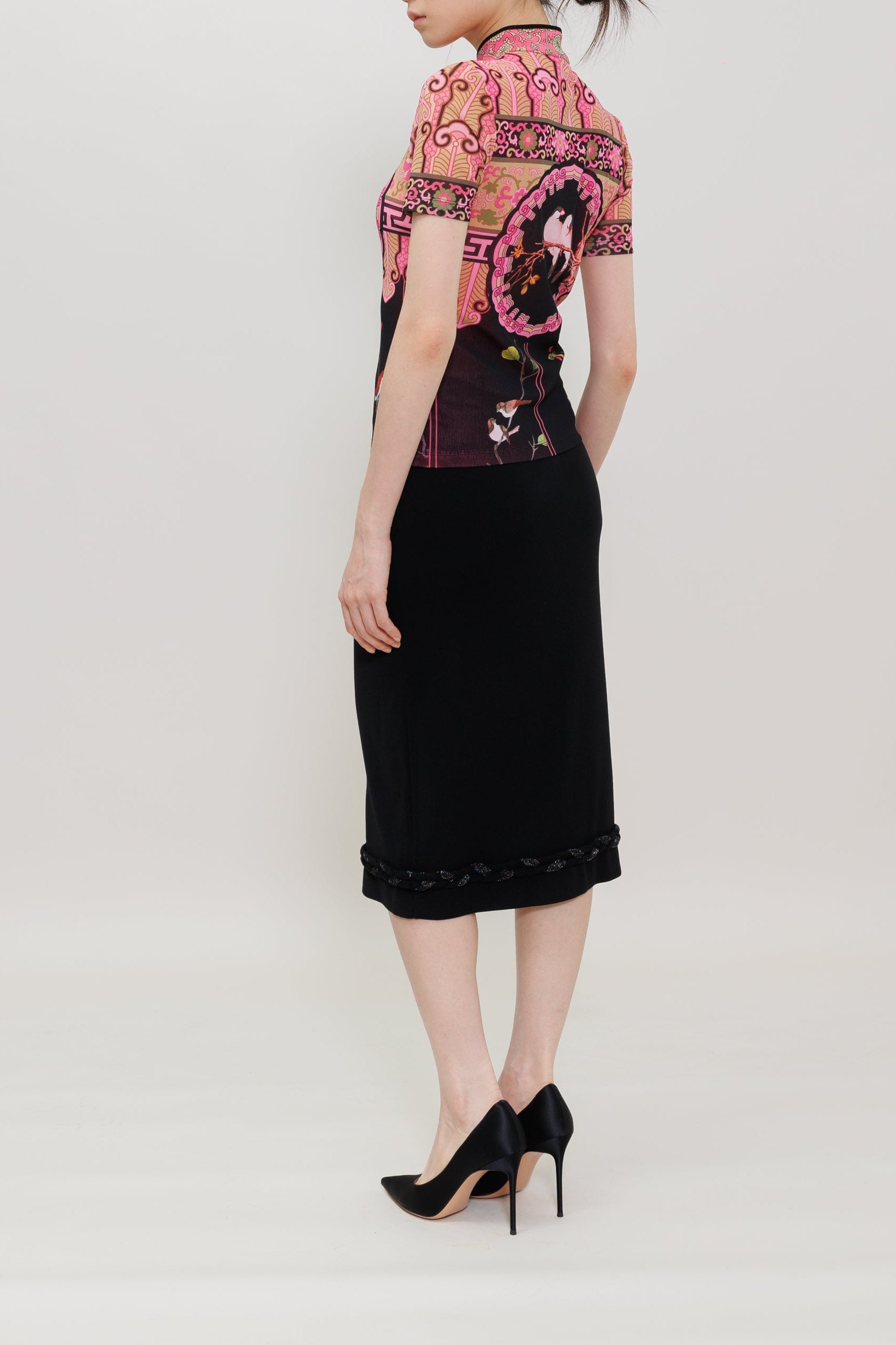 Joyful Garden Bird Print Qipao Top
