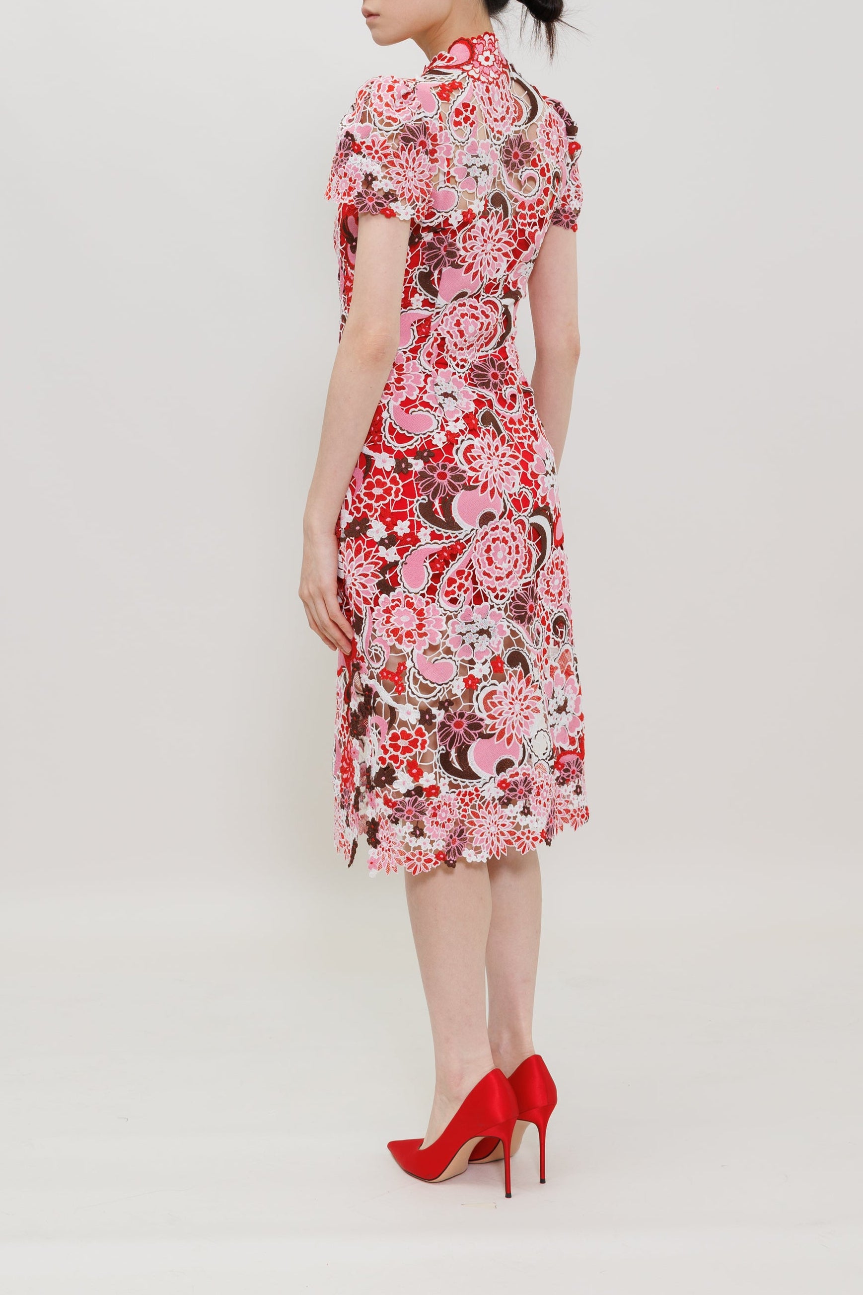 Miao Flower Lace Qipao Midi Dress