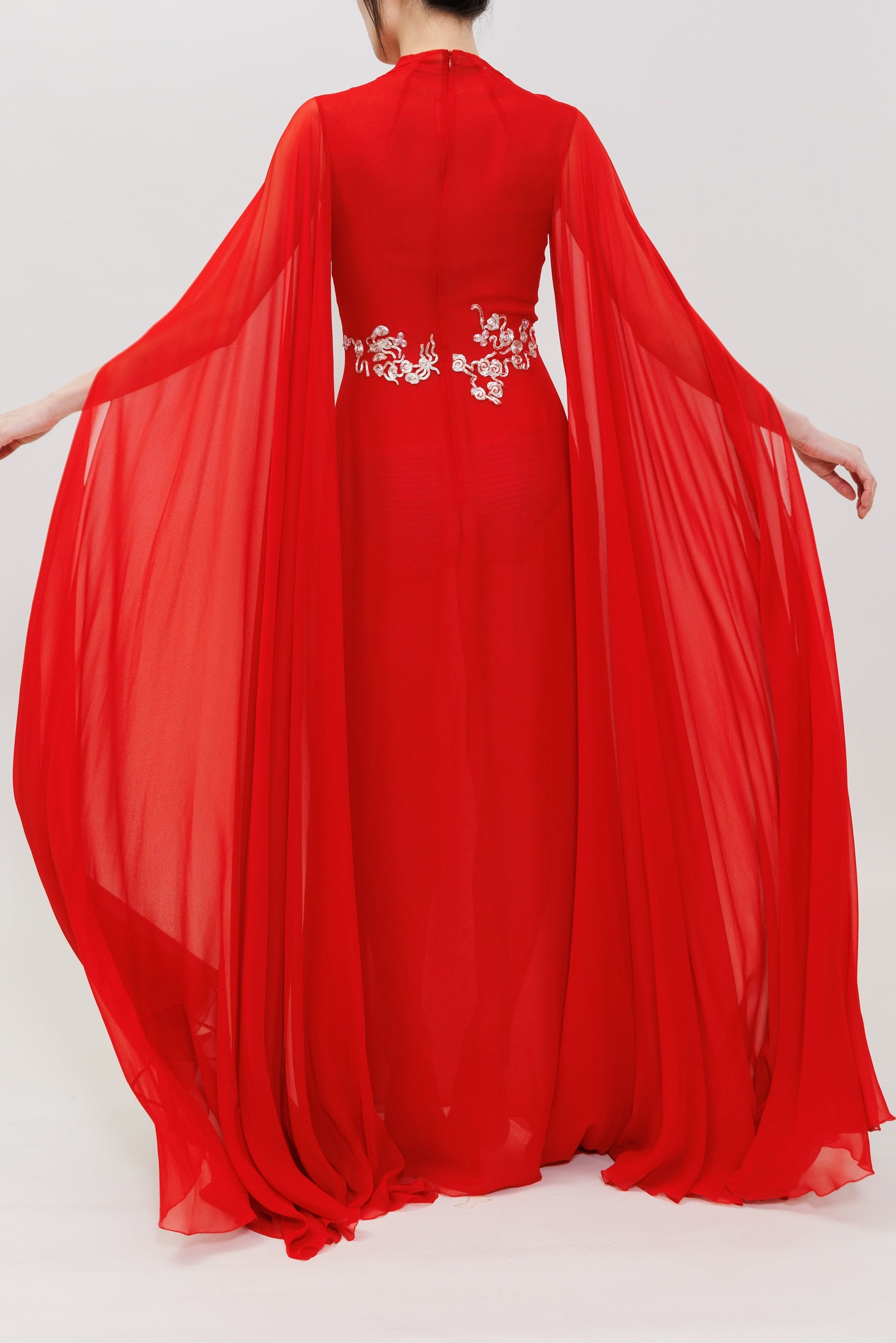 Phoenix Embroidery Silk Chiffon Gown