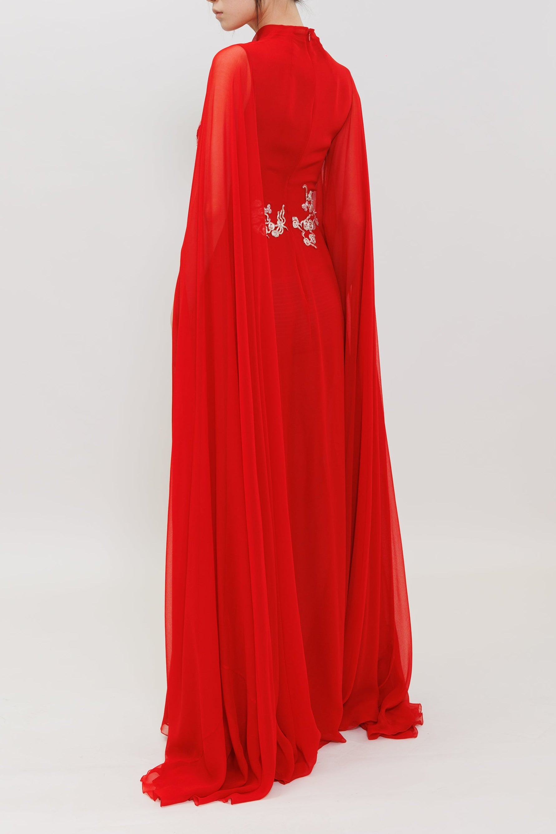 Phoenix Embroidery Silk Chiffon Gown