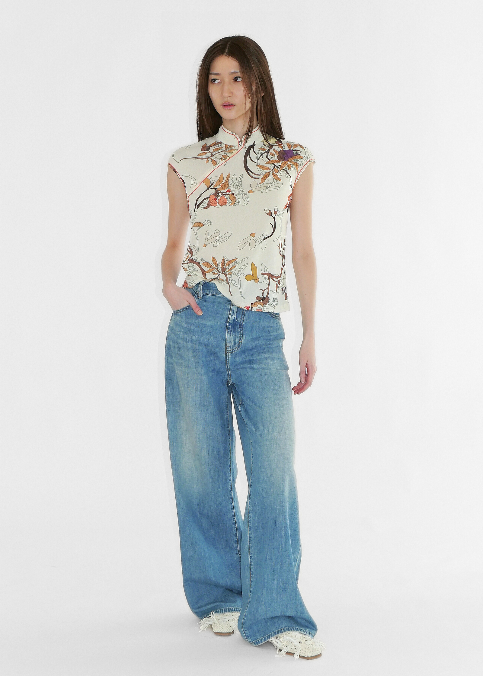 FLORAL INLAY CHEONGSAM TOP – Vivienne Tam Store