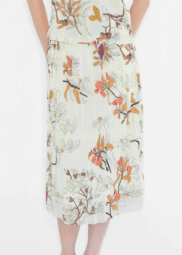 FLORAL INLAY SHIRRED SKIRT