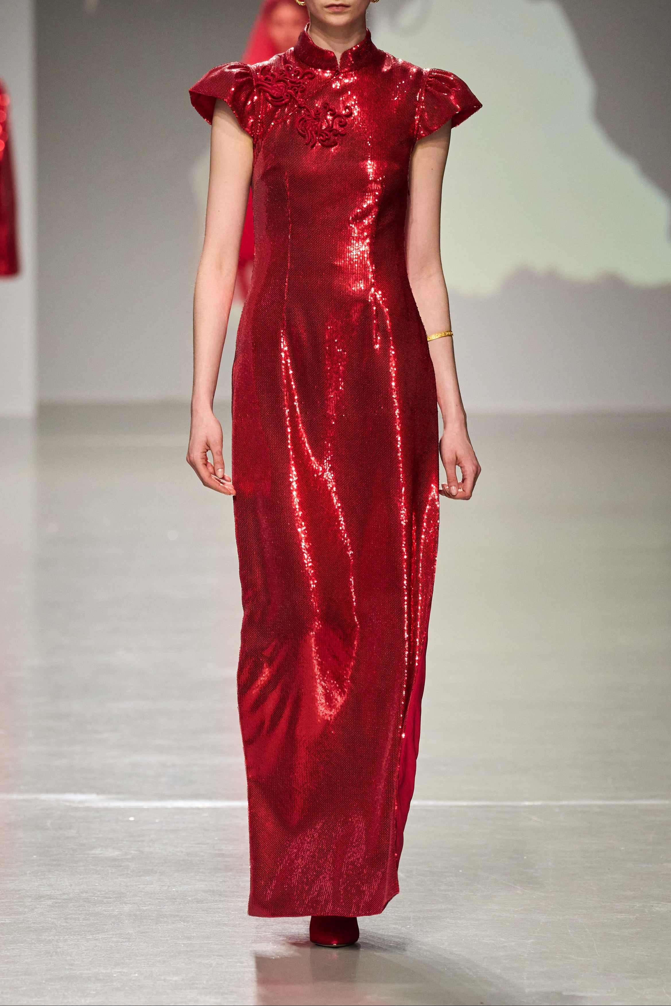 Sequin With Pankou Qipao Dress