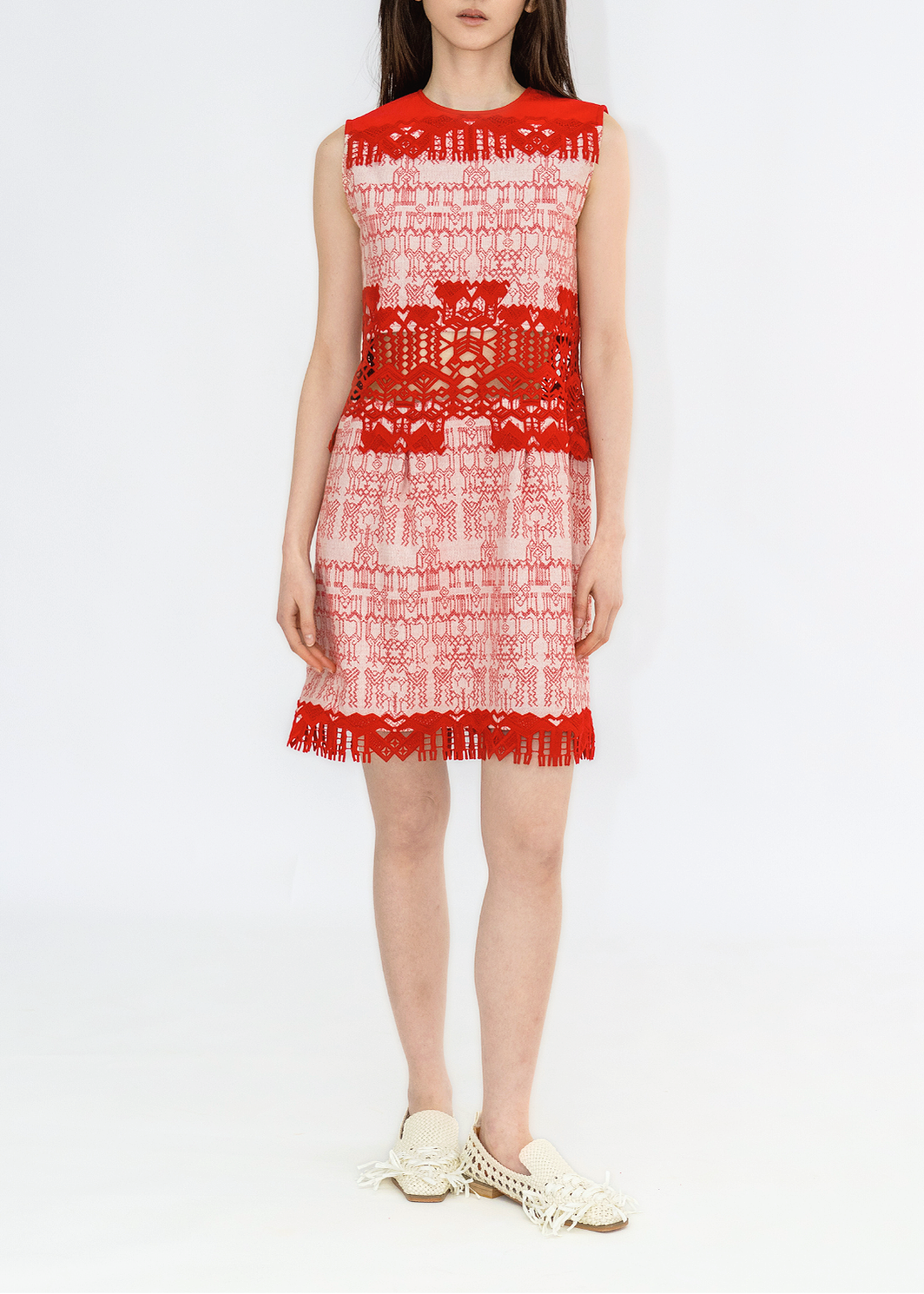 DEER JACQUARD DENIM DRESS WITH LACE