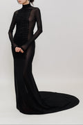 Stack Chinese Button Mesh Maxi Dress