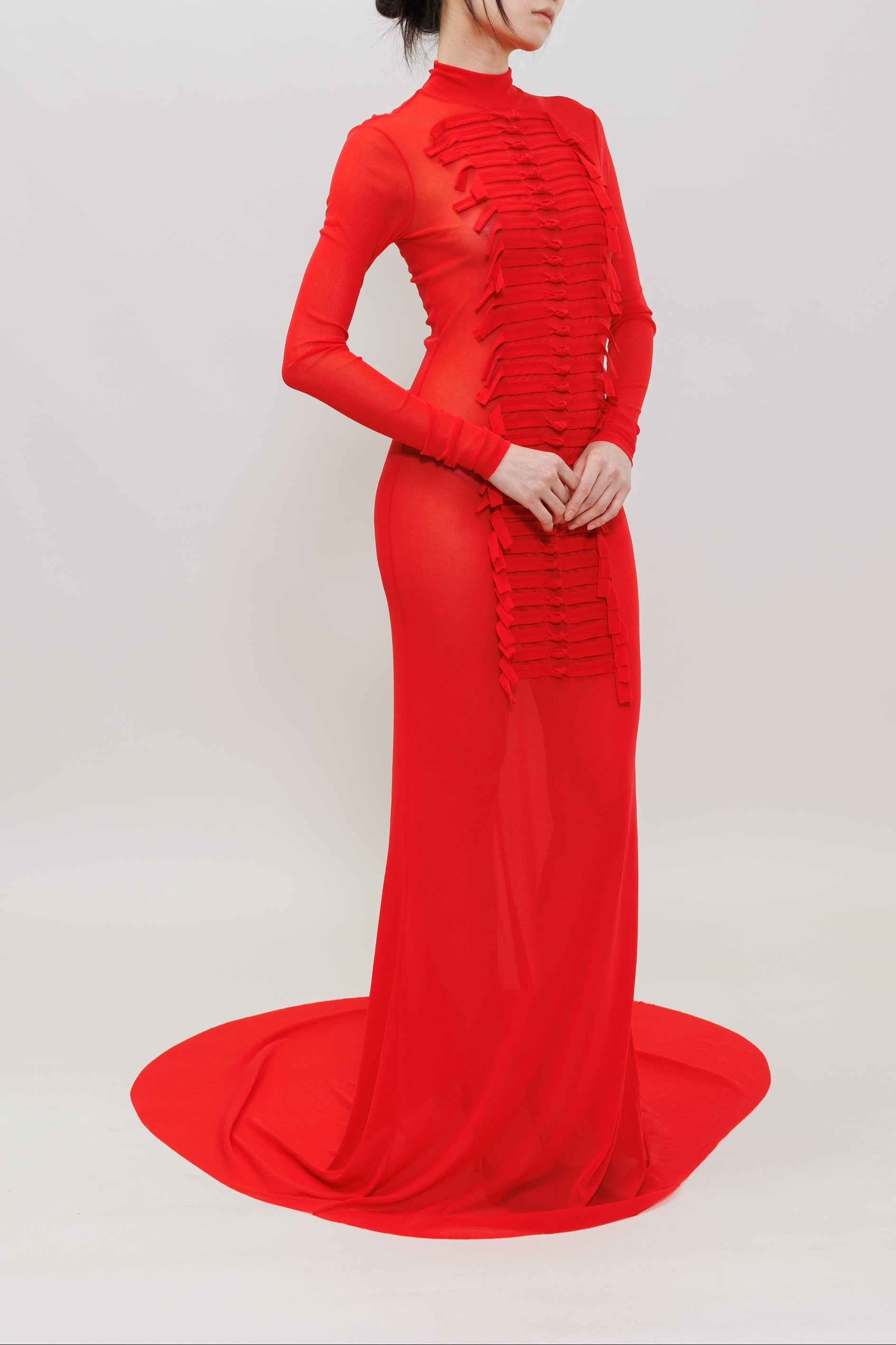 Stack Chinese Button Mesh Maxi Dress