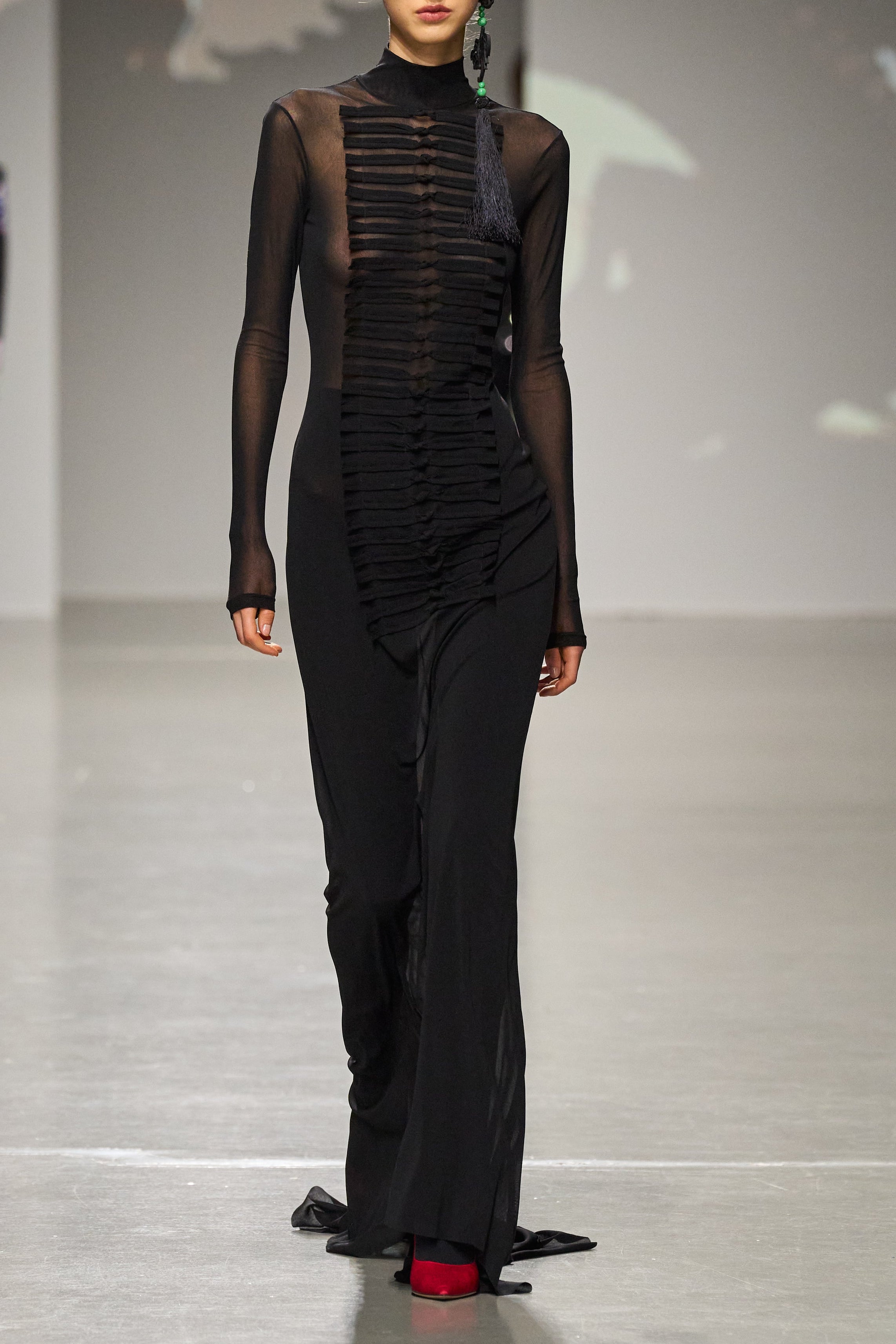 Stack Chinese Button Mesh Maxi Dress