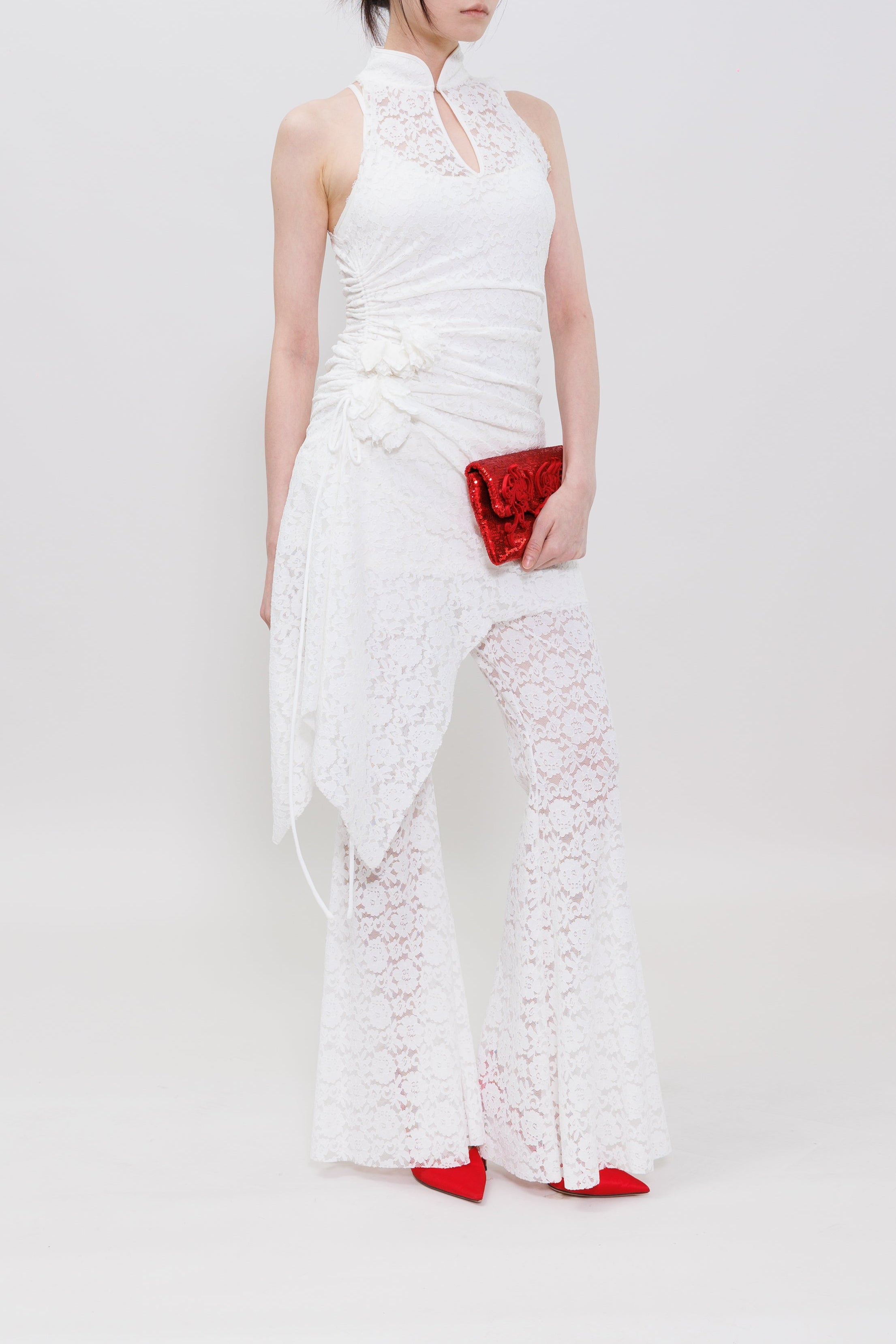Stretch Lace Qipao Mini Dress