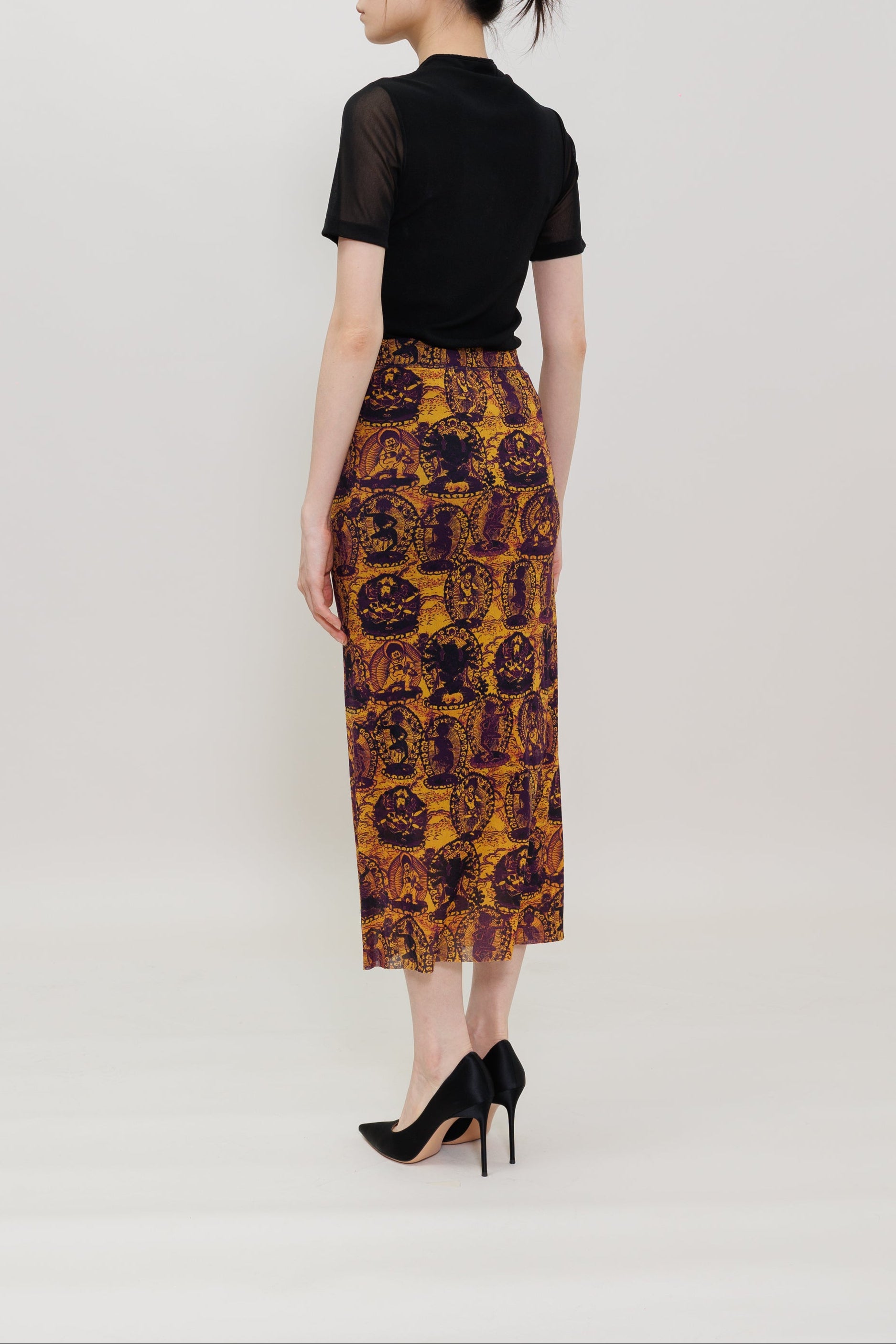 Tanka Buddha Print Midi Skirt