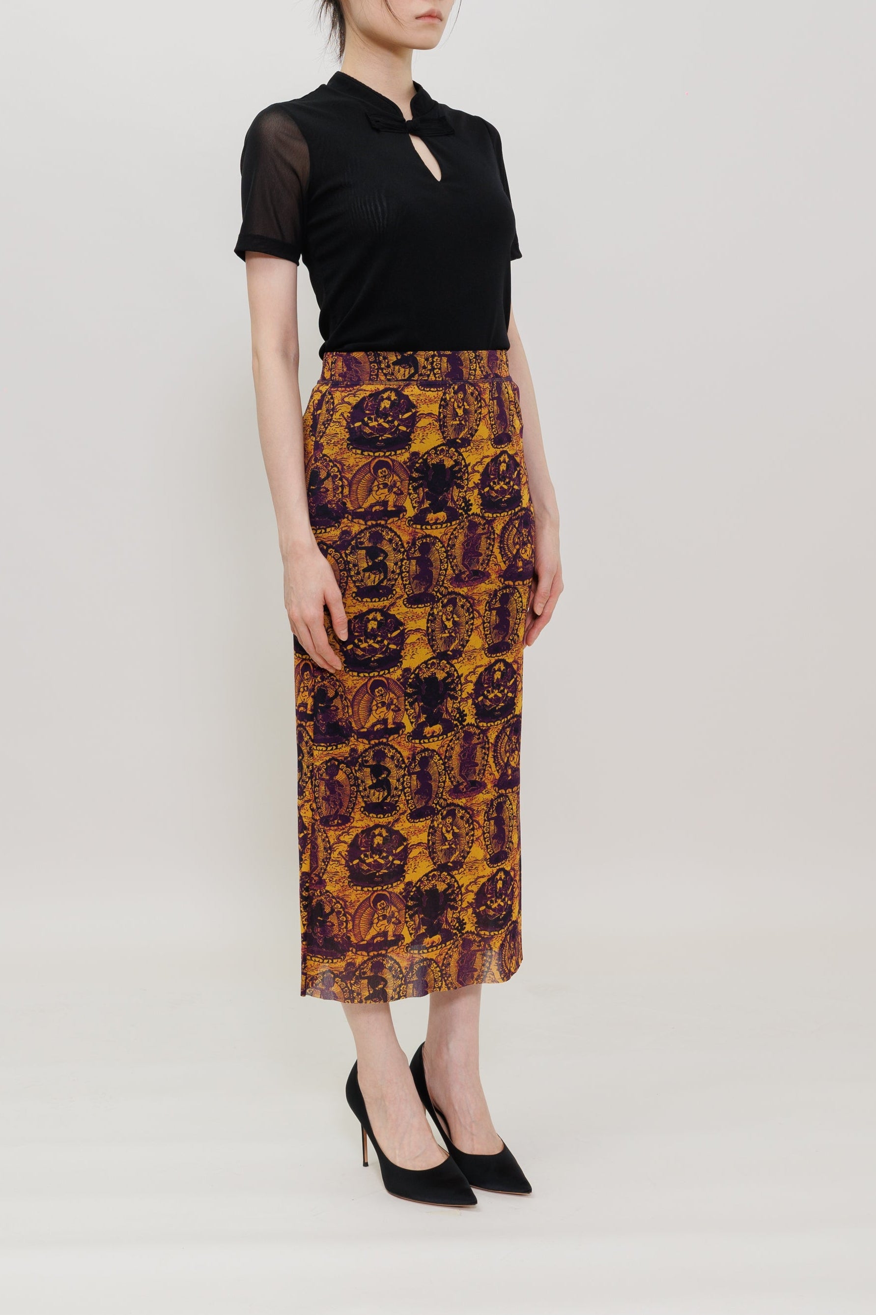 Tanka Buddha Print Midi Skirt