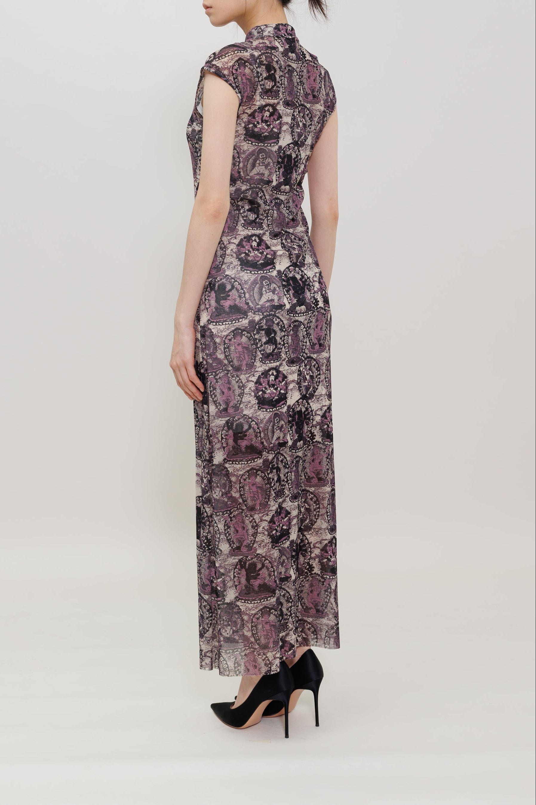 Tanka Buddha Print Qipao Maxi Dress