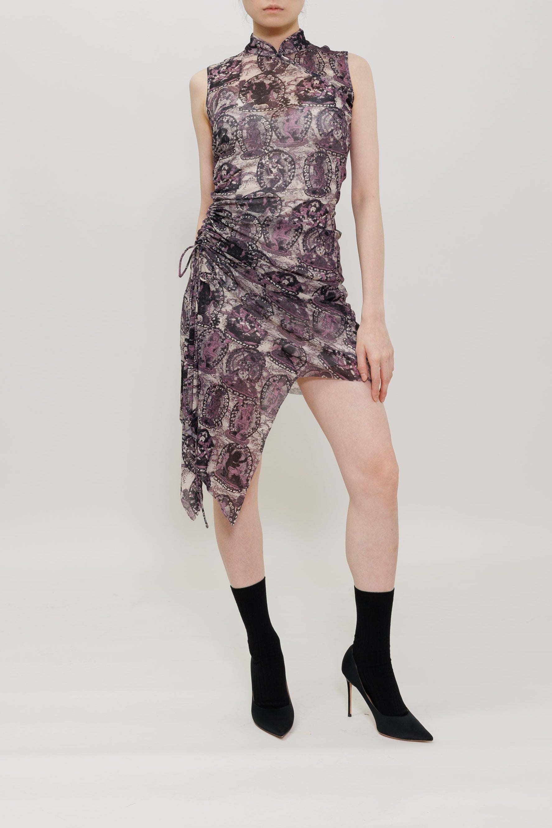Tanka Buddha Print Qipao Drawstring Dress