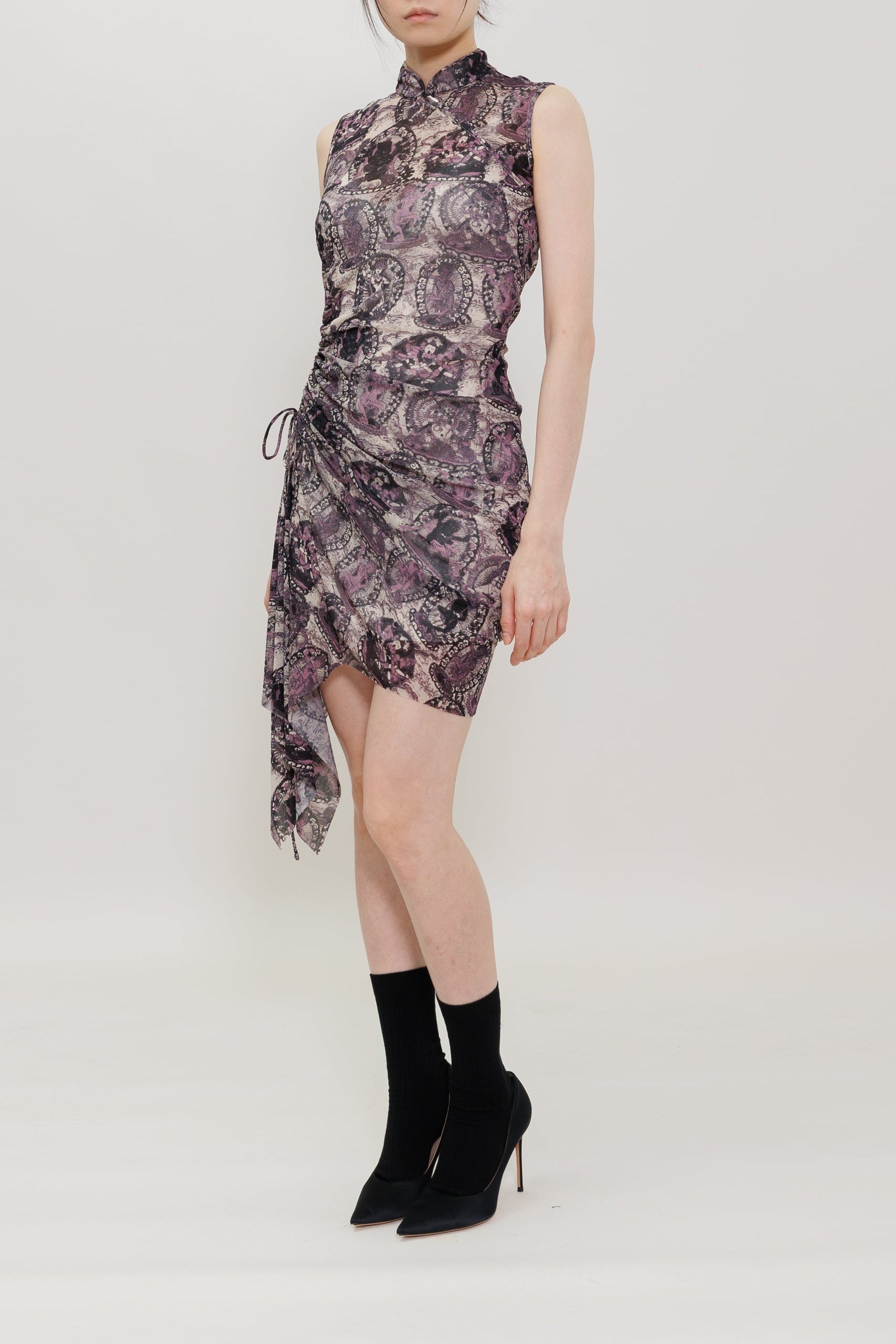Tanka Buddha Print Qipao Drawstring Dress