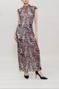 Tanka Buddha Print Qipao Maxi Dress