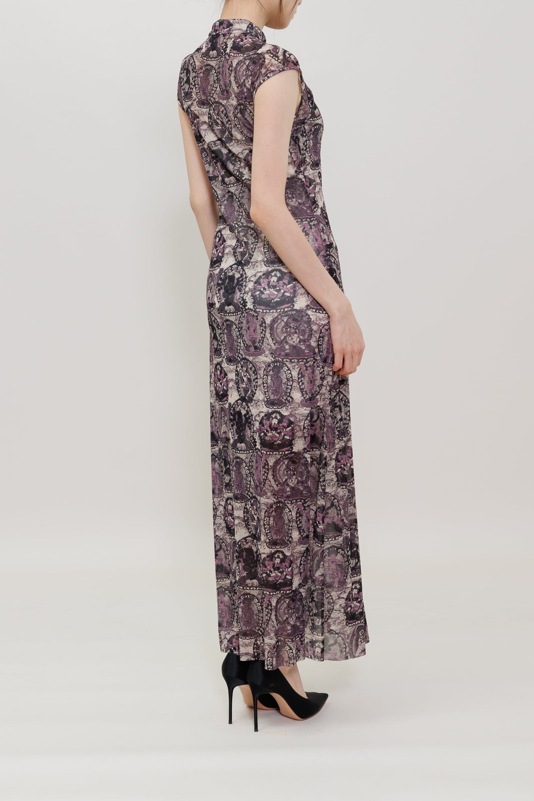 Tanka Buddha Print Qipao Maxi Dress