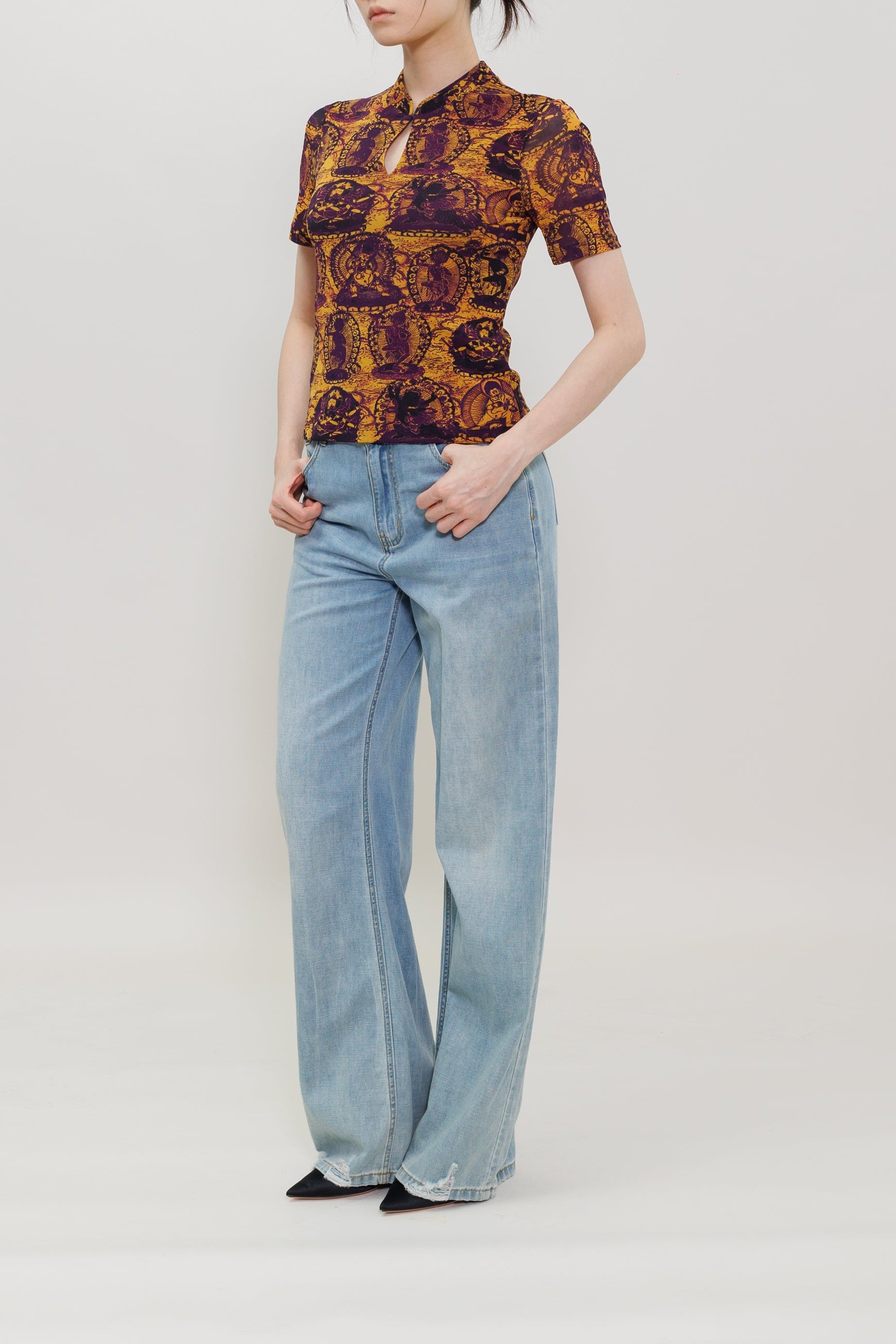 Tanka Buddha Print Qipao Top