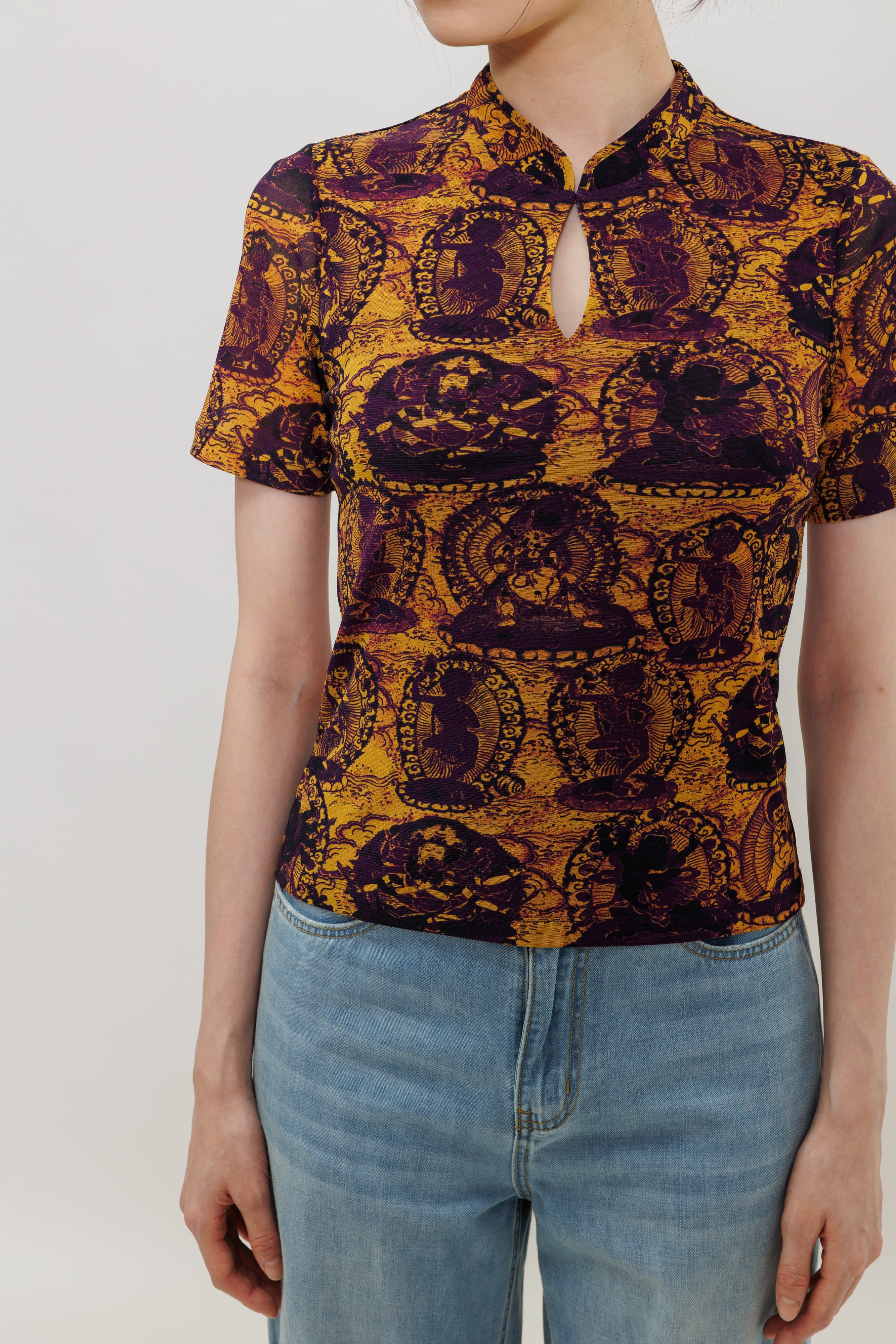 Tanka Buddha Print Qipao Top