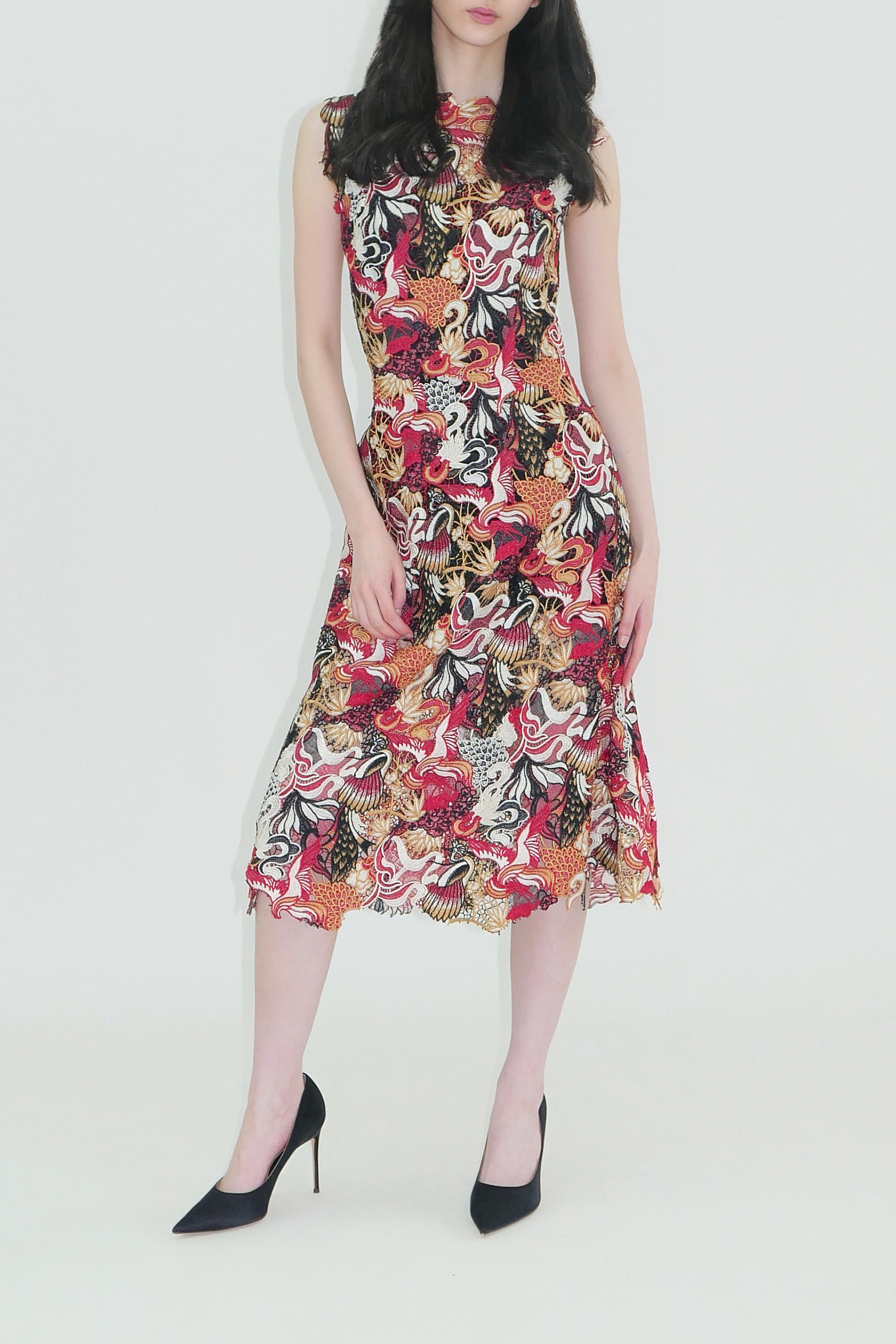 Crane Lace Qipao Mini Dress