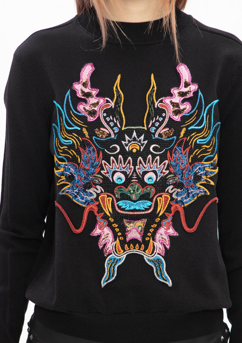 BLACK DRAGON EMBROIDERED SWEATSHIRT