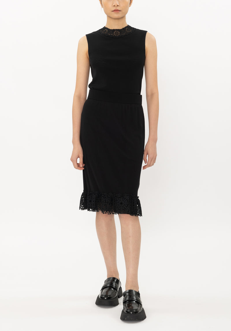 META LACE HEM SOLID STRETCH NETTING SKIRT