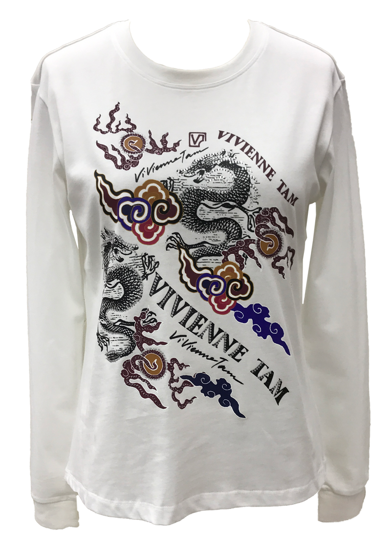 TATOO DRAGON WITH RHINESTONES L/S TEE