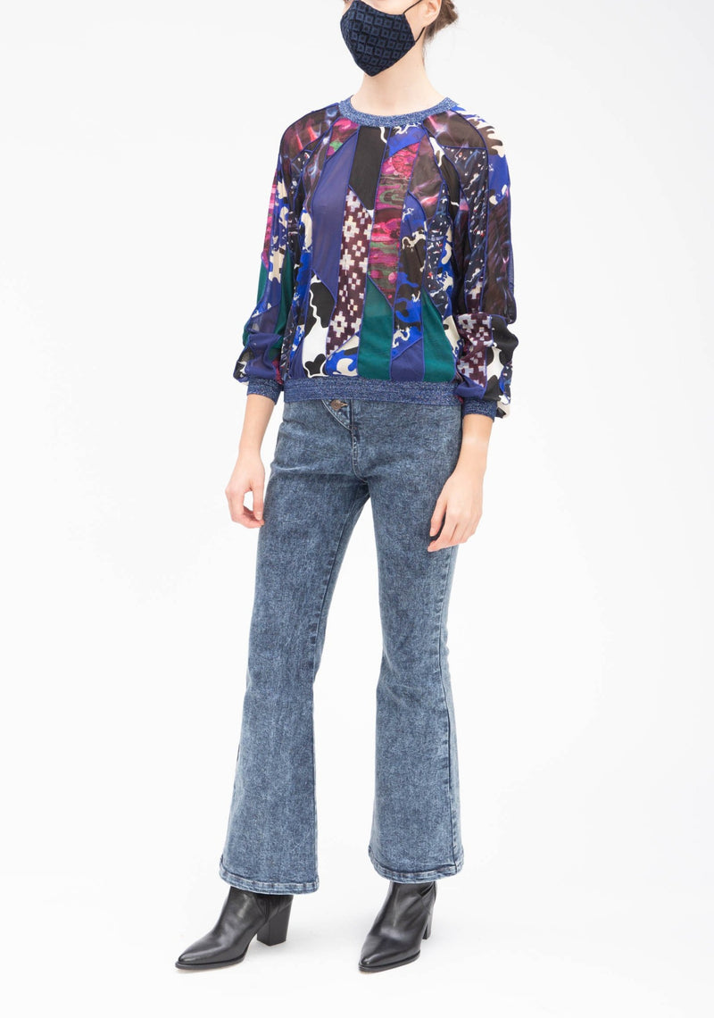 GREY STRETCH DENIM FLARE PANTS