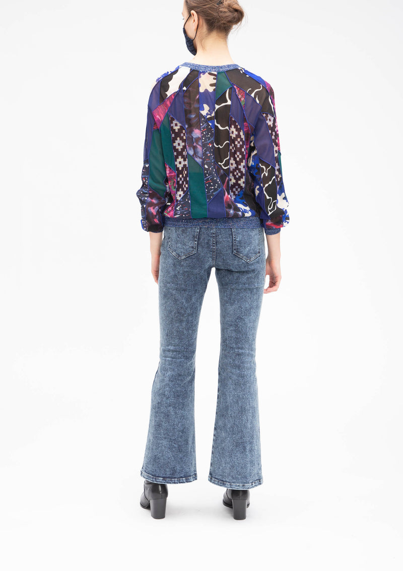 GREY STRETCH DENIM FLARE PANTS
