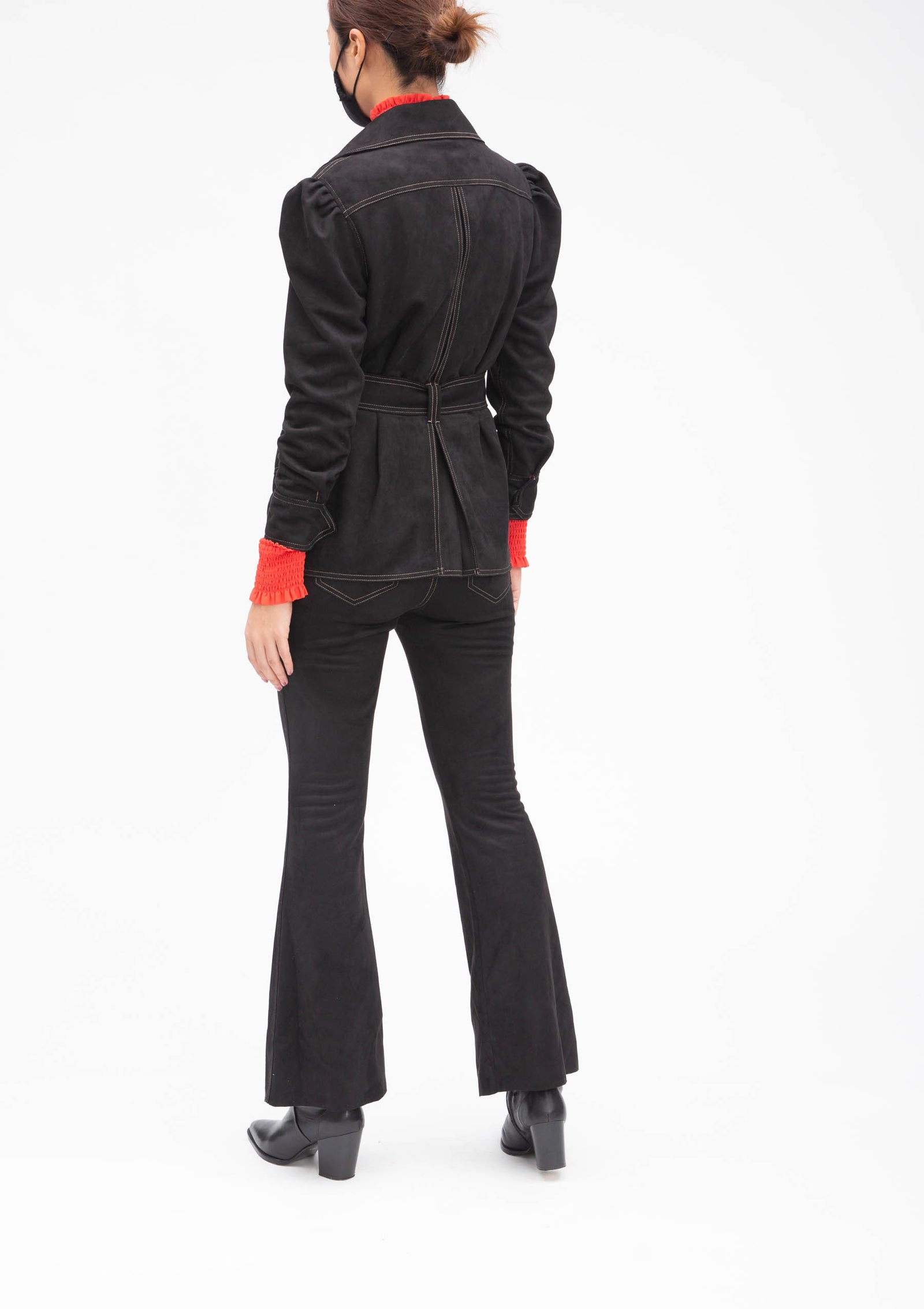 アウターその他 SATUR Suede panel wool jacket classic black SA23FWMJ09BK Women's Suede Jacket | Goatskin suede | True Craftsmanship