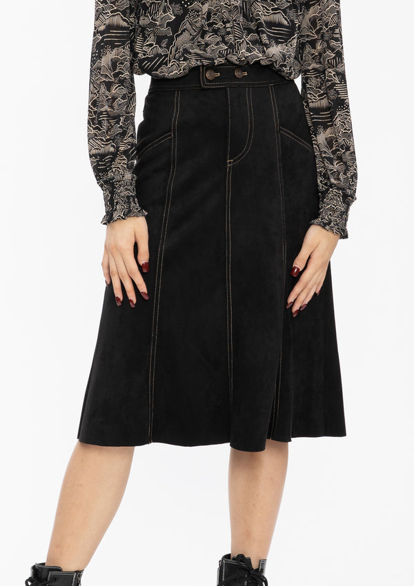 BLACK ULTRA SUEDE MIDI SKIRT