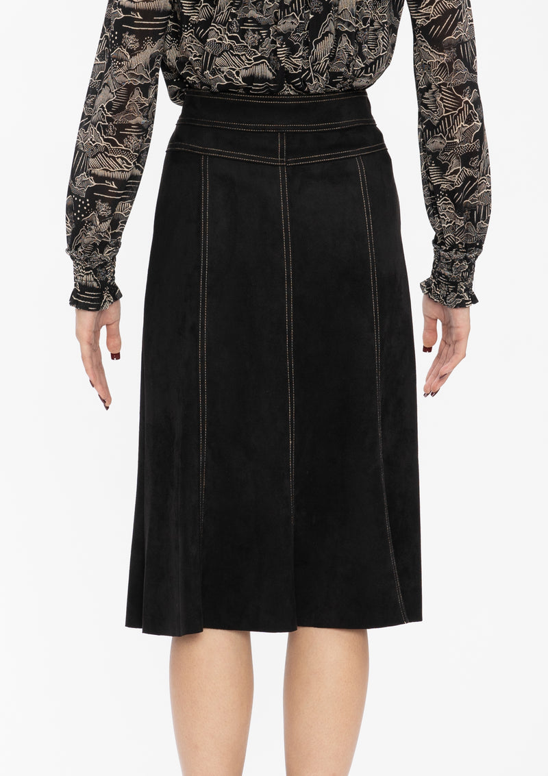 BLACK ULTRA SUEDE MIDI SKIRT