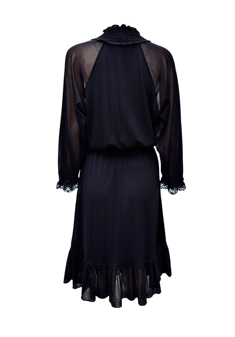 META LACE TURTLENECK SOLID STRETCH NETTING DRESS