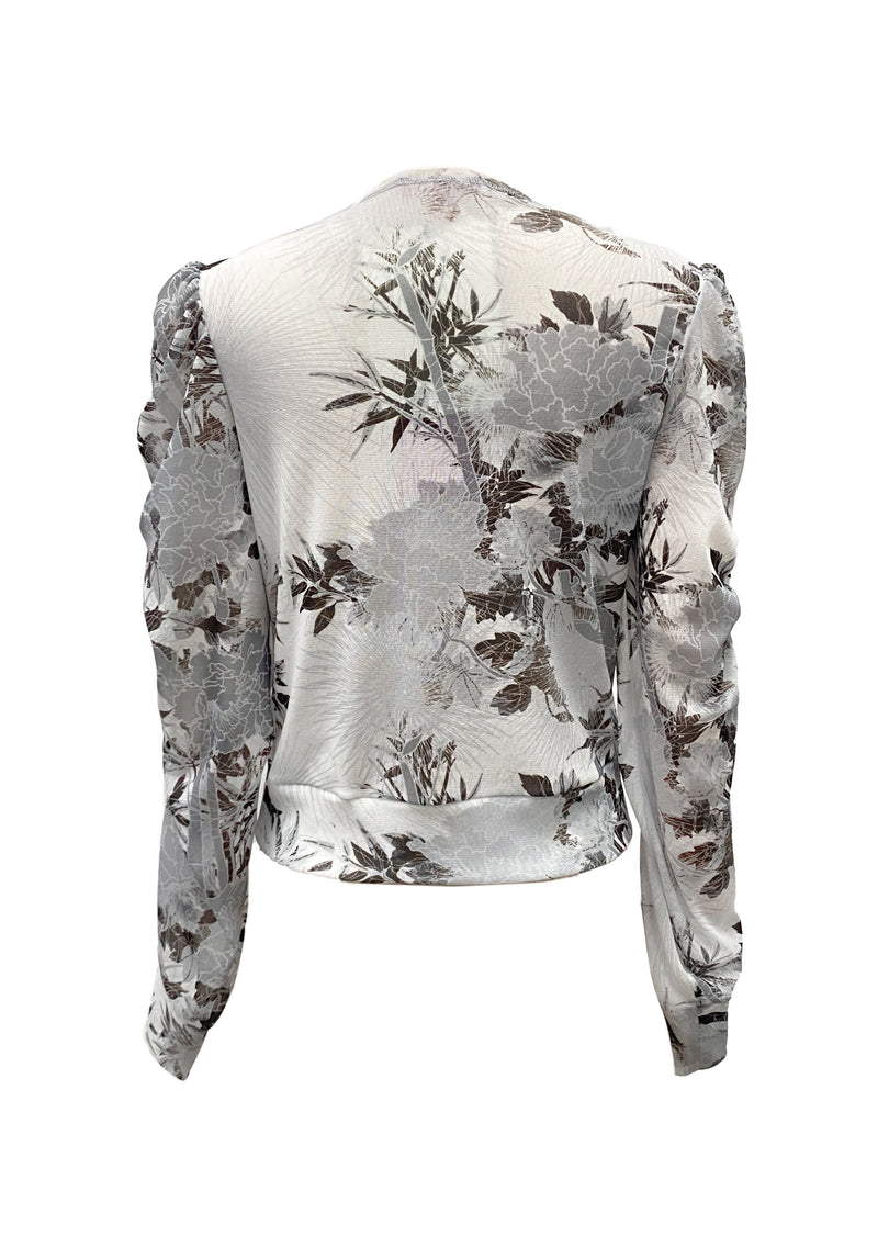 PEONY PRINT NETTING V NECK TOP