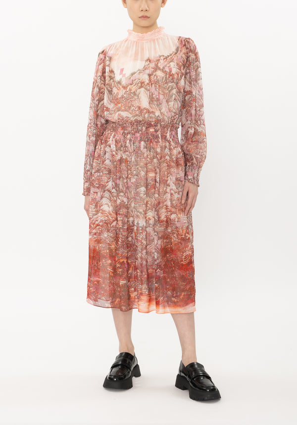 META DREAMLAND PRINT SILK CHIFFON DRESS