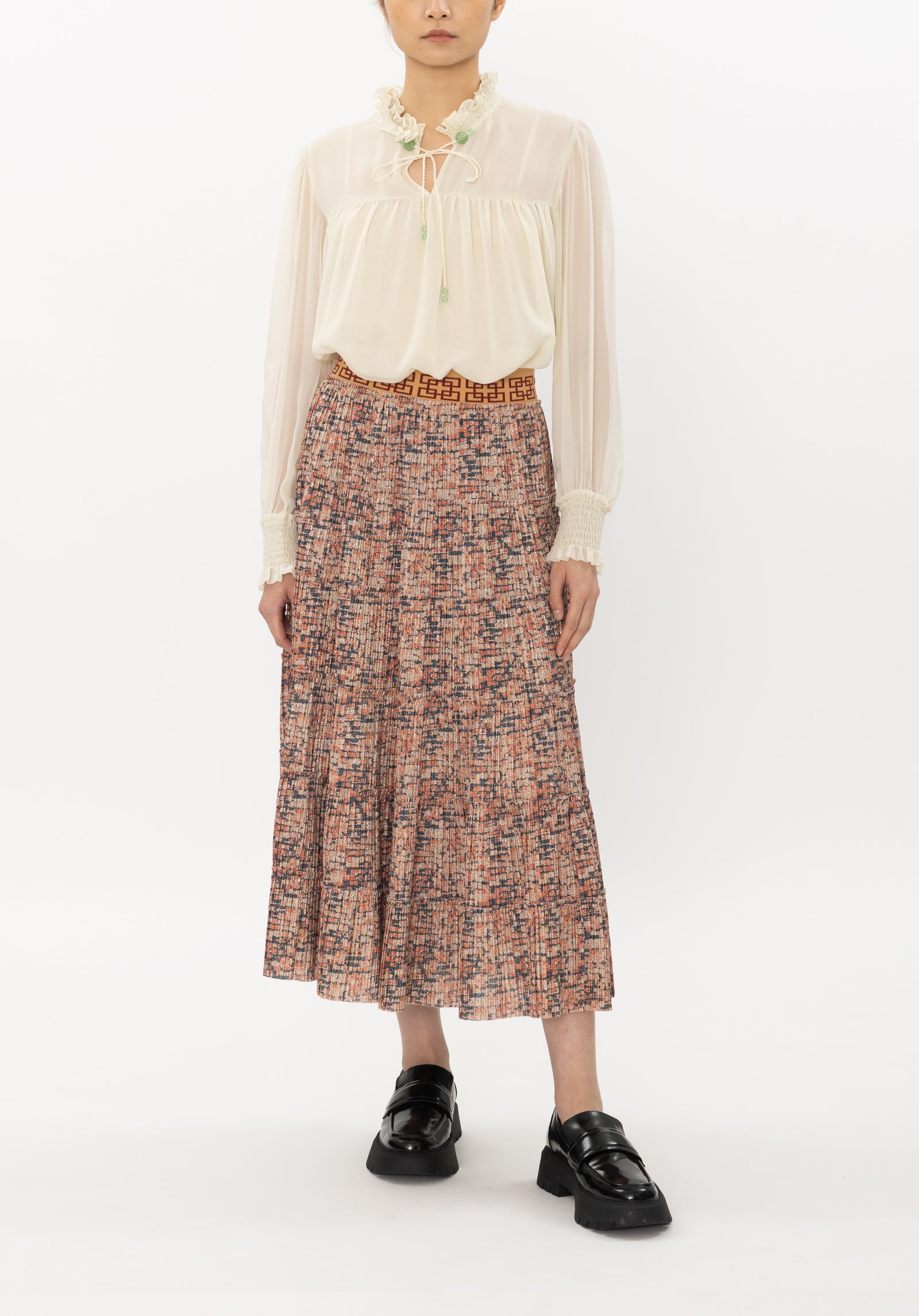 LOGO JACQUARD ELASTIC WAIST PIXEL PLEATED SKIRT – Vivienne Tam Store