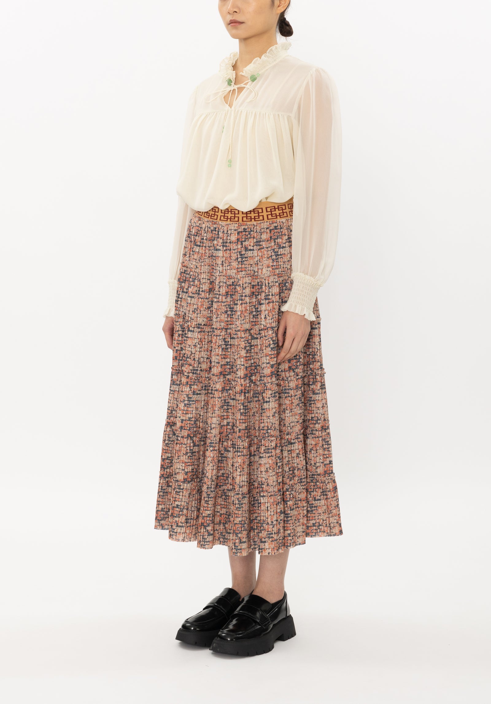 LOGO JACQUARD ELASTIC WAIST PIXEL PLEATED SKIRT – Vivienne Tam Store
