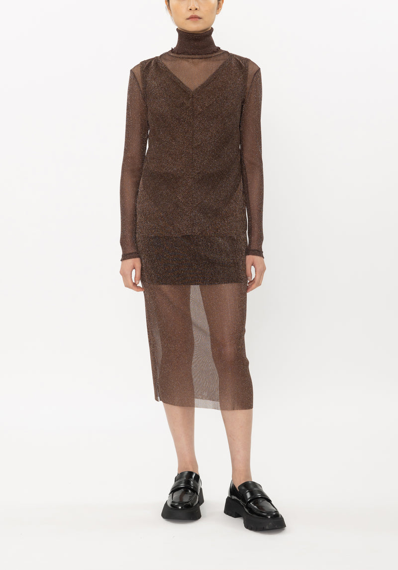 METALLIC NETTING TURTLENECK LONG SLEEVE TOP