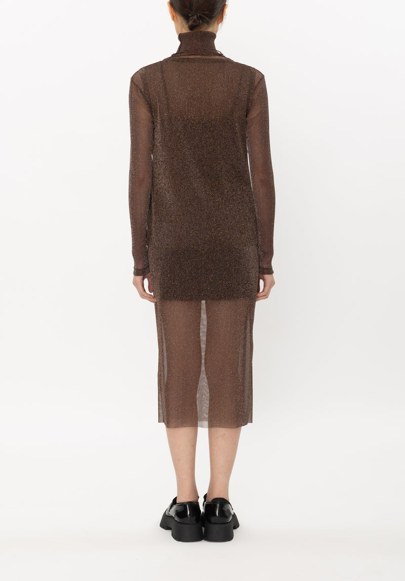 METALLIC NETTING TURTLENECK LONG SLEEVE TOP