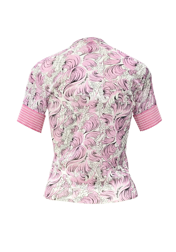 SEA WAVE PRINT RUFFLE NETTING TOP