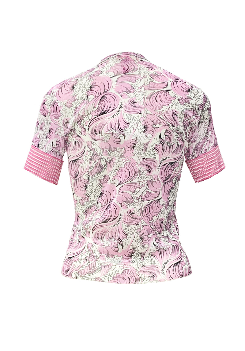 SEA WAVE PRINT RUFFLE NETTING TOP