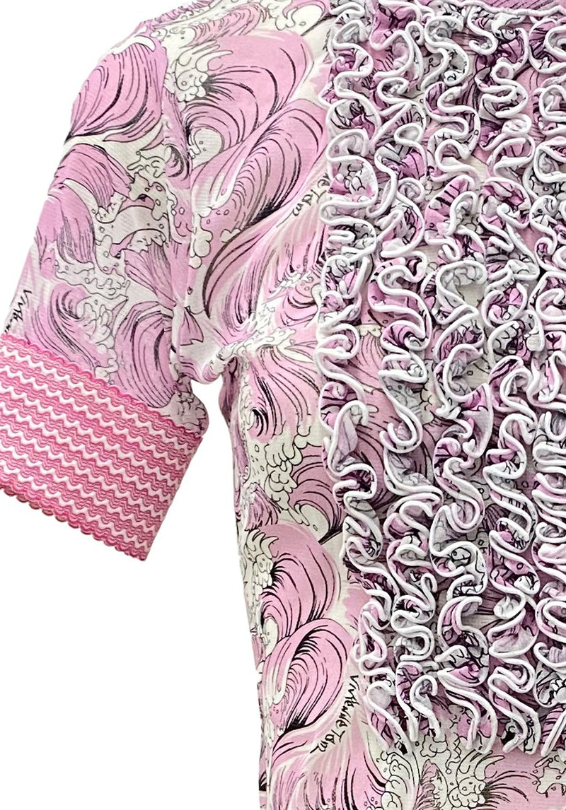 SEA WAVE PRINT RUFFLE NETTING TOP