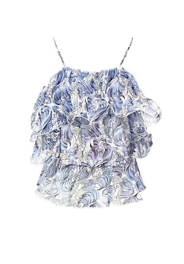 SEA WAVE PRINT RUFFLE VEST