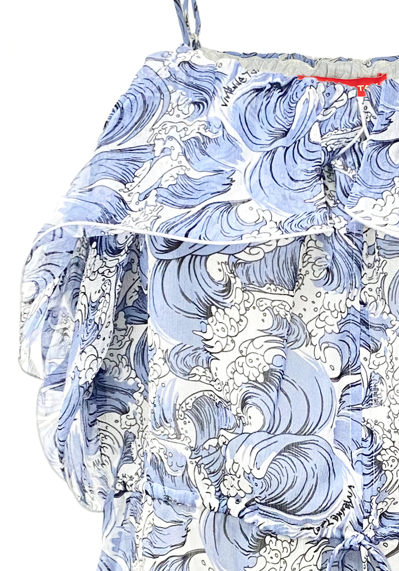 SEA WAVE PRINT RUFFLE VEST
